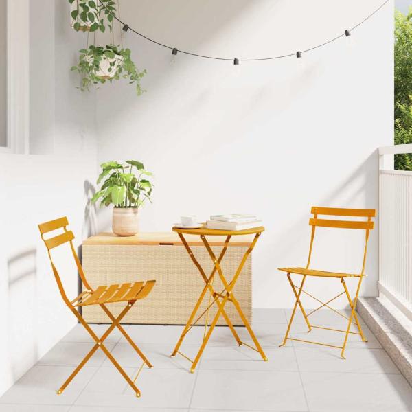 ARDEBO.de - 3-teiliges Klapp-Bistro-Set in Senfgelb aus Stahl