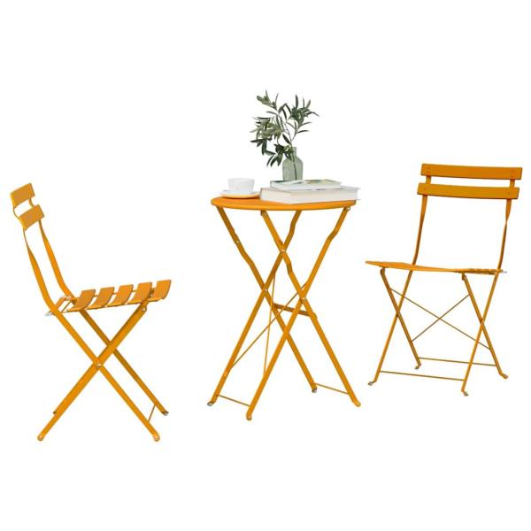 3-teiliges Klapp-Bistro-Set in Senfgelb aus Stahl