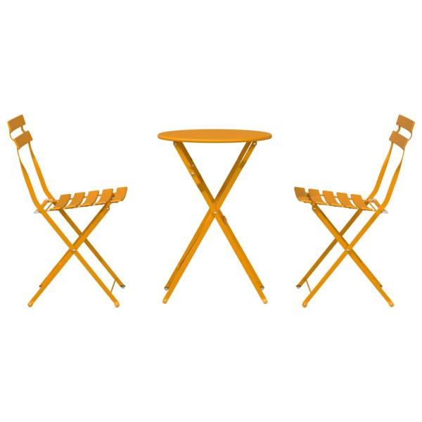 3-teiliges Klapp-Bistro-Set in Senfgelb aus Stahl