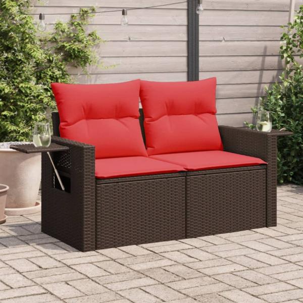 ARDEBO.de - Gartensofa mit Kissen 2-Sitzer Braun Poly Rattan