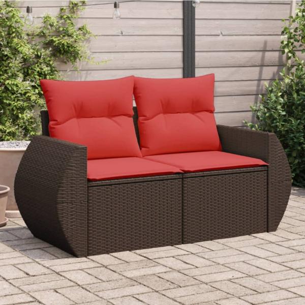 ARDEBO.de - Gartensofa mit Kissen 2-Sitzer Braun Poly Rattan