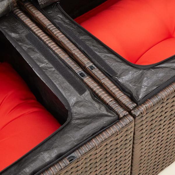 Gartensofa mit Kissen 2-Sitzer Braun Poly Rattan