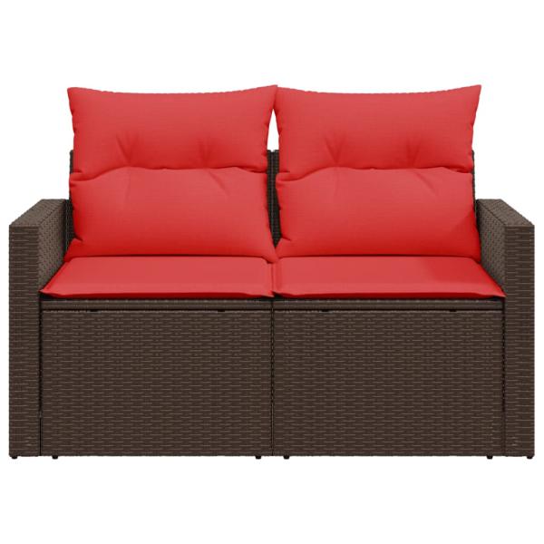 Gartensofa mit Kissen 2-Sitzer Braun Poly Rattan