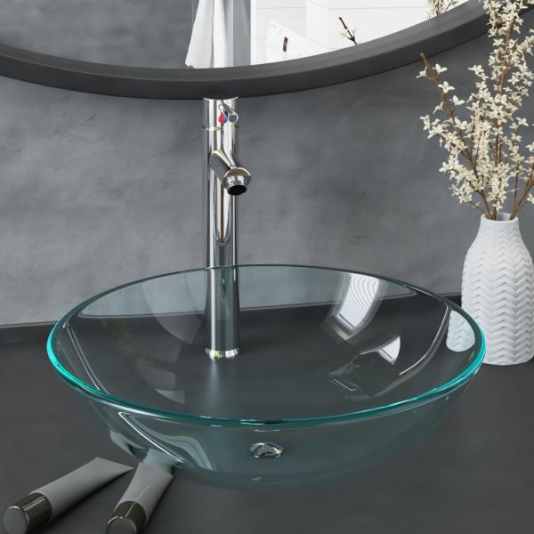 ARDEBO.de - Waschbecken mit Wasserhahn und Ablaufgarnitur aus gehärtetem