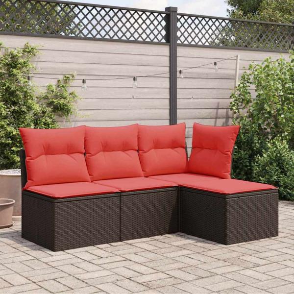 ARDEBO.de - Gartenhocker mit Kissen Braun 55x55x37 cm Poly Rattan