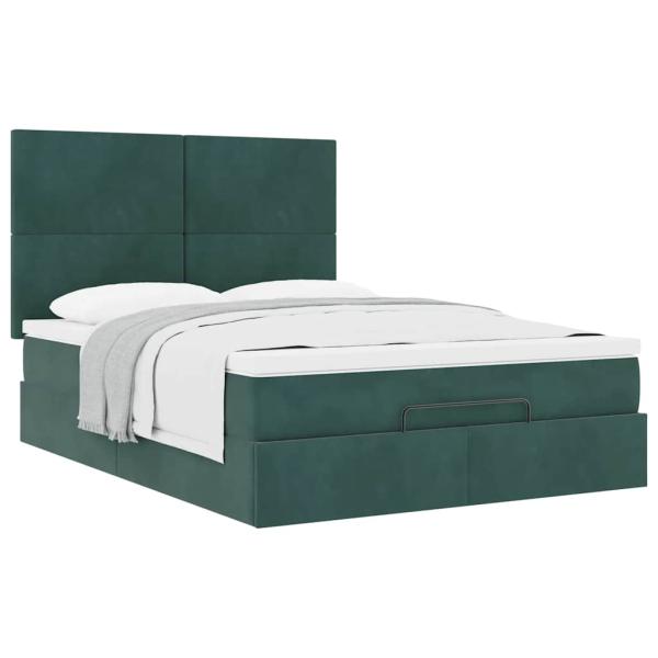 Ottoman-Bett mit Matratzen Dunkelgrün 140x190 cm Samt
