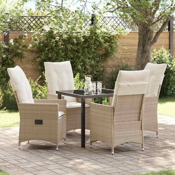 ARDEBO.de - 5-teiliges Garten-Esszimmer-Set mit Kissen Beiger Poly-Rattan