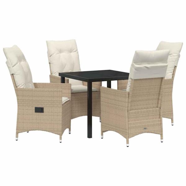 5-teiliges Garten-Esszimmer-Set mit Kissen Beiger Poly-Rattan