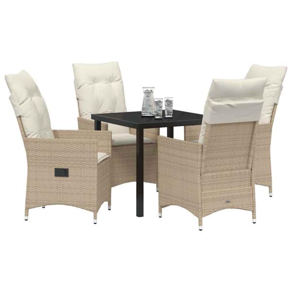 5-teiliges Garten-Esszimmer-Set mit Kissen Beiger Poly-Rattan