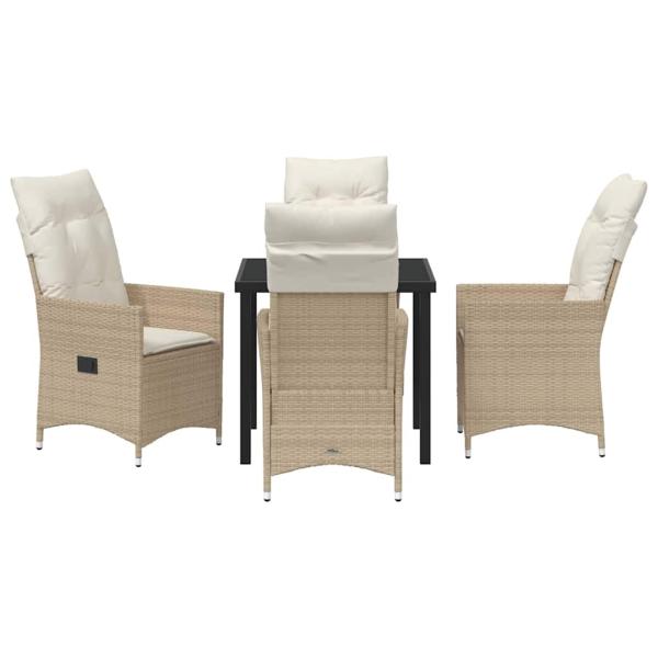 5-teiliges Garten-Esszimmer-Set mit Kissen Beiger Poly-Rattan