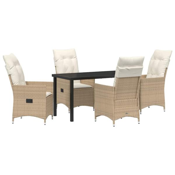 5-teiliges Garten-Dining-Set mit Kissen Beige Poly-Rattan