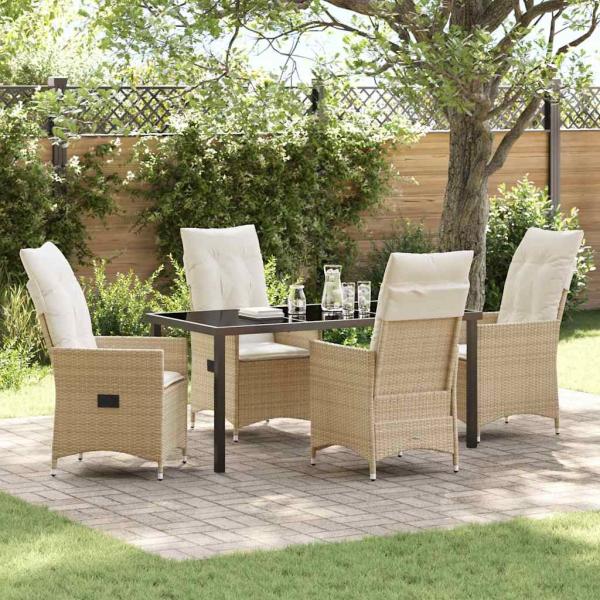 ARDEBO.de - 5-teiliges Garten-Dining-Set mit Kissen Beige Poly-Rattan