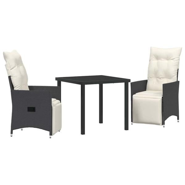 3-teilige Garten-Essgruppe mit Kissen Schwarz Poly-Rattan