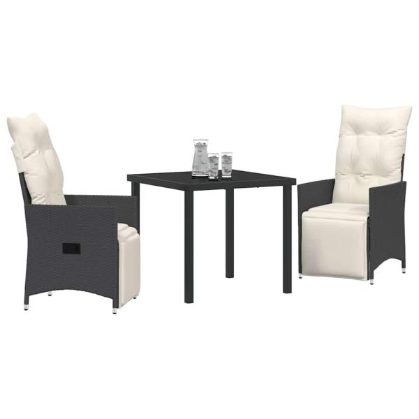 3-teilige Garten-Essgruppe mit Kissen Schwarz Poly-Rattan