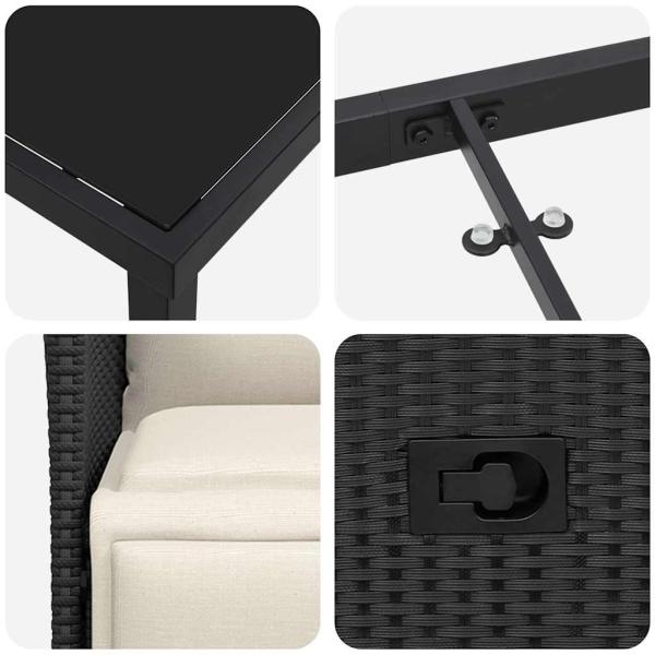 3-teilige Garten-Essgruppe mit Kissen Schwarz Poly-Rattan