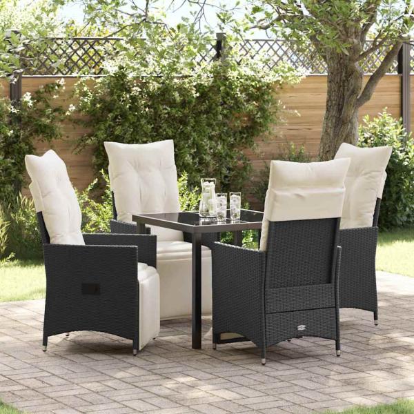 ARDEBO.de - 5-teilige Garten-Essgruppe mit Kissen Schwarz Poly Rattan