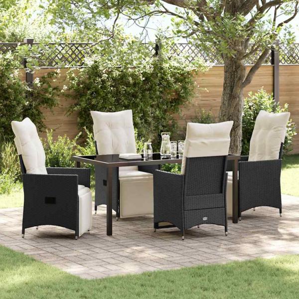 ARDEBO.de - 5-teiliges Garten-Dining-Set mit Kissen Schwarzer Poly-Rattan