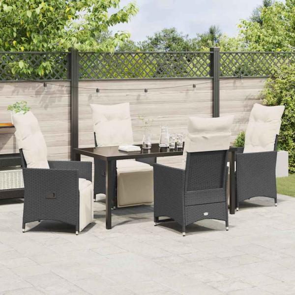 5-teiliges Garten-Dining-Set mit Kissen Schwarzer Poly-Rattan