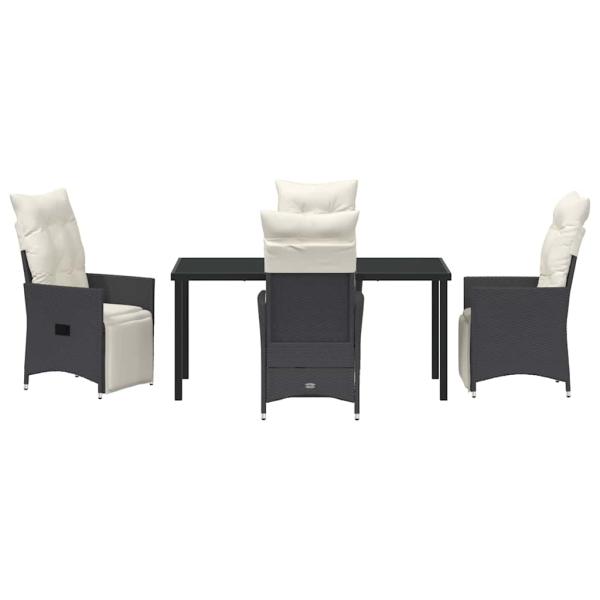 5-teiliges Garten-Dining-Set mit Kissen Schwarzer Poly-Rattan