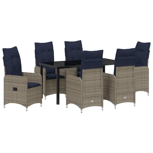 7-teiliges Garten-Essset mit Kissen Schwarz Poly Rattan