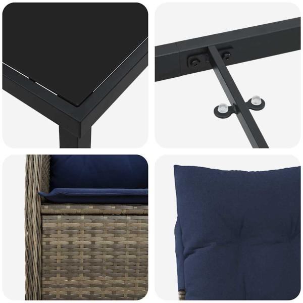 7-teiliges Garten-Essset mit Kissen Schwarz Poly Rattan