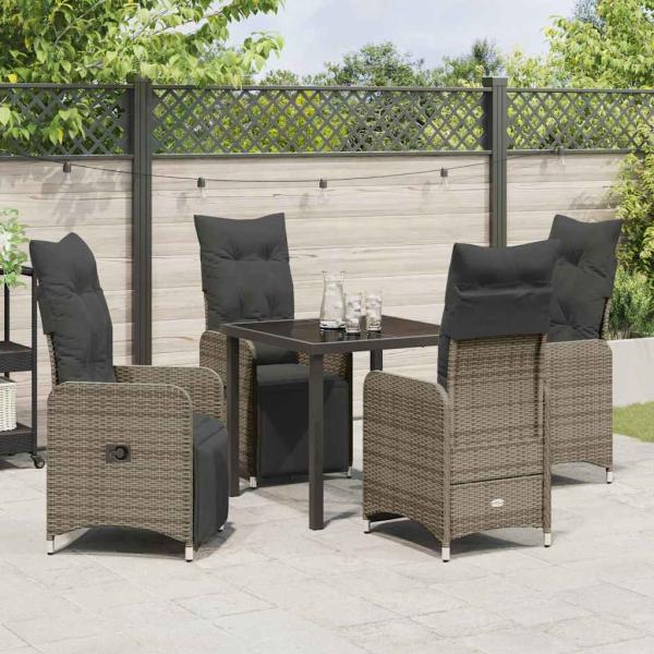 5-teiliges Garten-Dining-Set mit Kissen Beige Poly Rattan