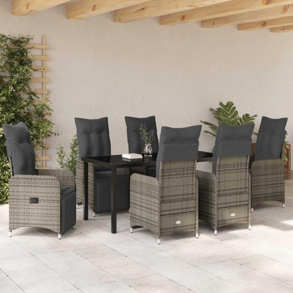 7-teiliges Gartentisch-Set mit beigen Kissen aus Poly Rattan