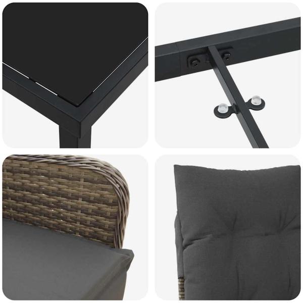 7-teiliges Gartentisch-Set mit beigen Kissen aus Poly Rattan