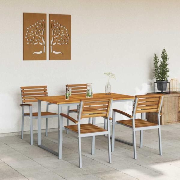 ARDEBO.de - 5-teilige Garten Essgruppe aus solidem Akazienholz und Metall
