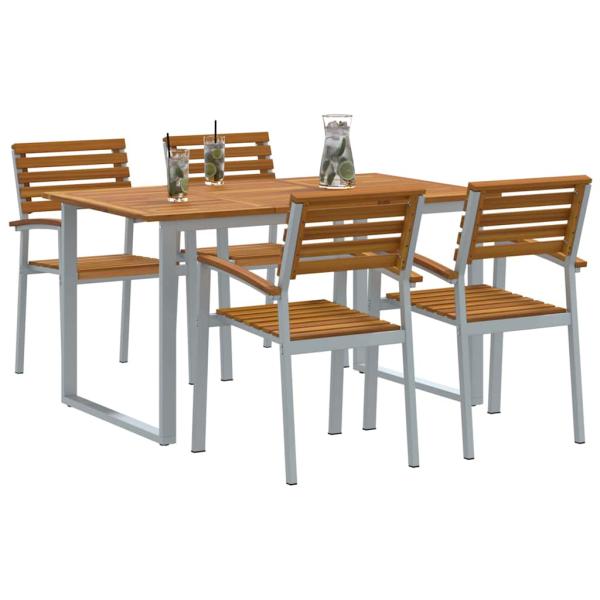 5-teilige Garten Essgruppe aus solidem Akazienholz und Metall