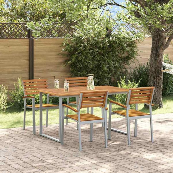5-teilige Garten Essgruppe aus solidem Akazienholz und Metall