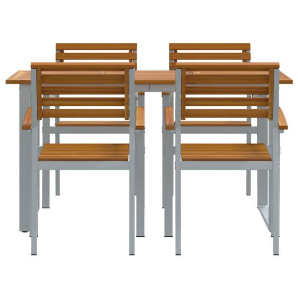5-teilige Garten Essgruppe aus solidem Akazienholz und Metall