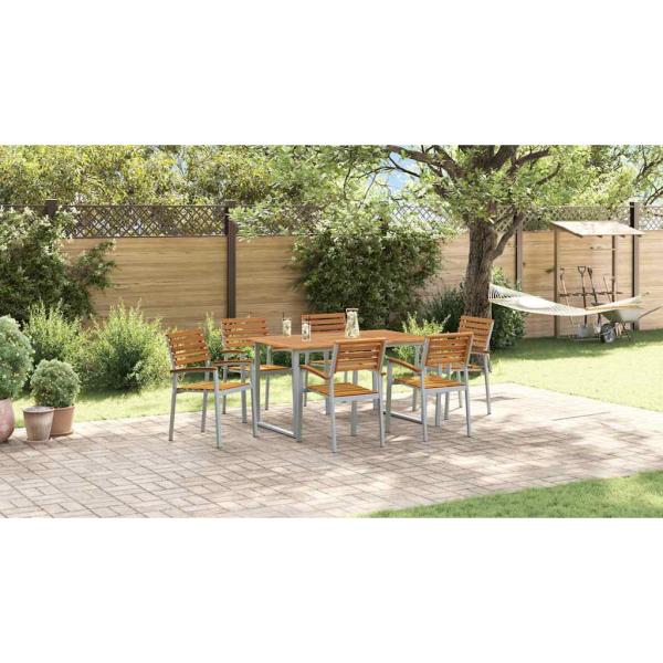 7-teiliges Garten-Esstischset aus solidem Akazienholz und Metall