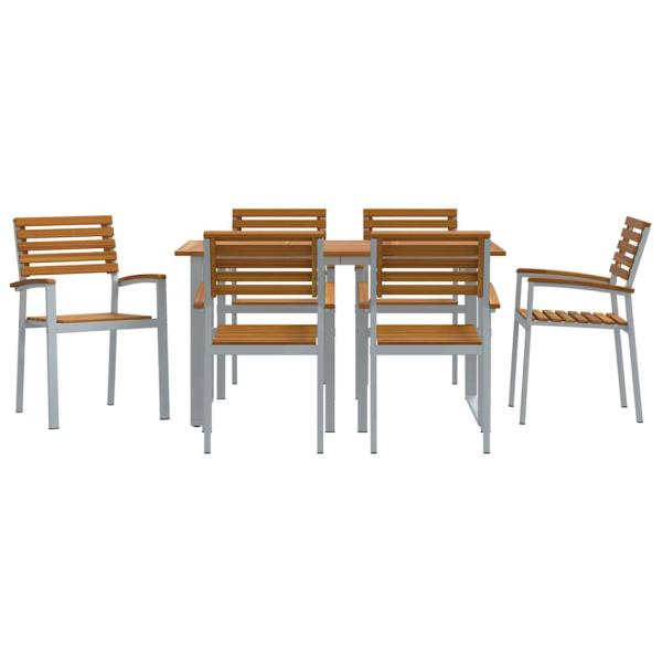 7-teiliges Garten-Esstischset aus solidem Akazienholz und Metall