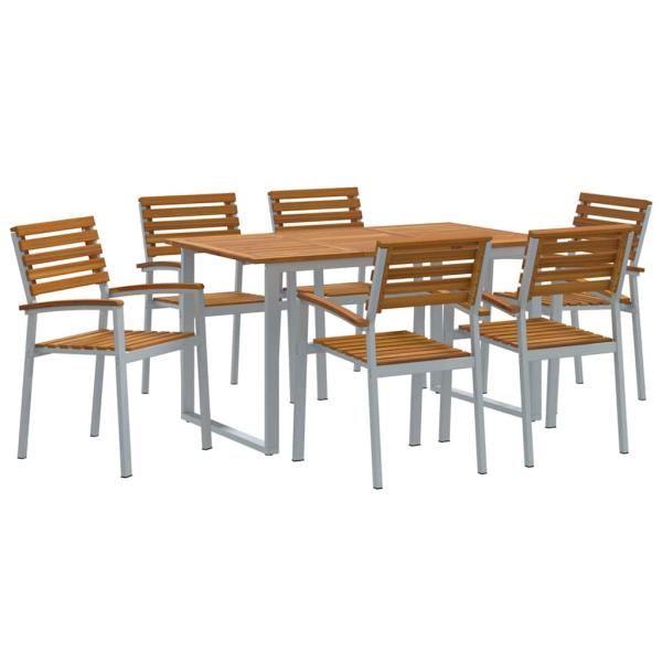 7-teiliges Garten-Esstischset aus solidem Akazienholz und Metall
