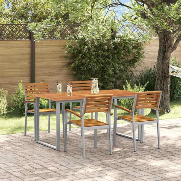 ARDEBO.de - 5-teilige Essgruppe Garten aus massivem Akazienholz und Metall