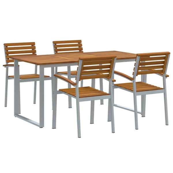 5-teilige Essgruppe Garten aus massivem Akazienholz und Metall