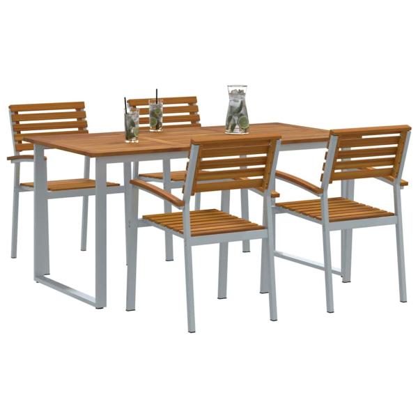 5-teilige Essgruppe Garten aus massivem Akazienholz und Metall