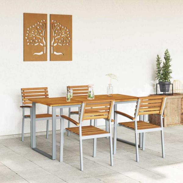 5-teilige Essgruppe Garten aus massivem Akazienholz und Metall