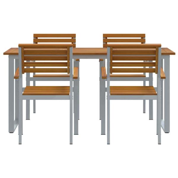 5-teilige Essgruppe Garten aus massivem Akazienholz und Metall