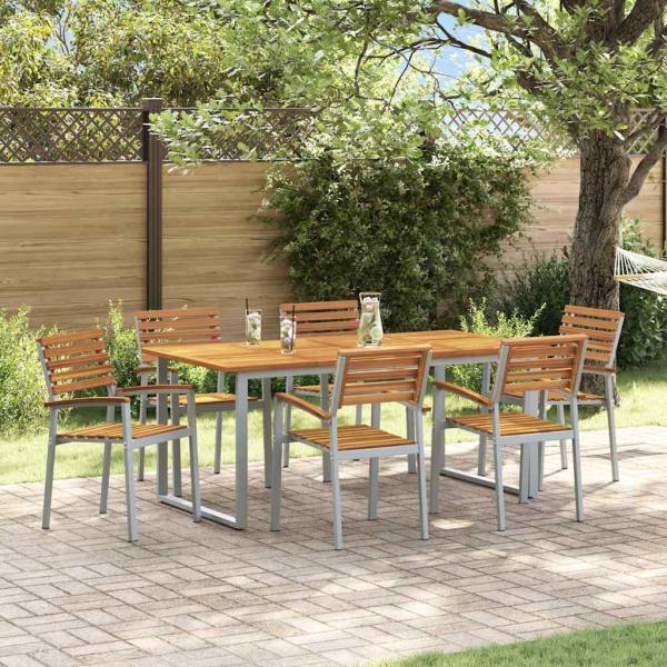 ARDEBO.de - 7-teiliges Garten-Diningset aus massivem Akazienholz und Metall