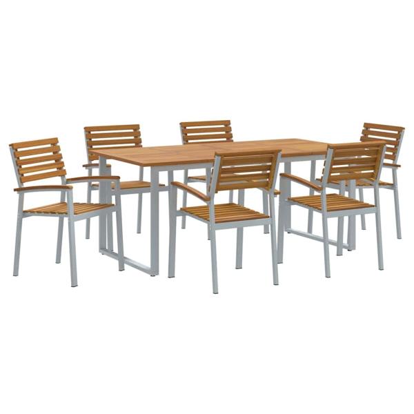 7-teiliges Garten-Diningset aus massivem Akazienholz und Metall