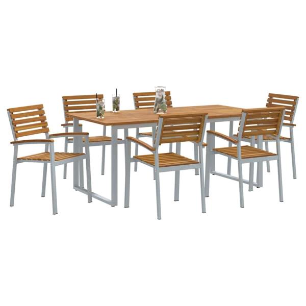 7-teiliges Garten-Diningset aus massivem Akazienholz und Metall