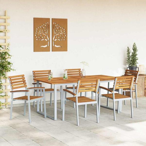 7-teiliges Garten-Diningset aus massivem Akazienholz und Metall