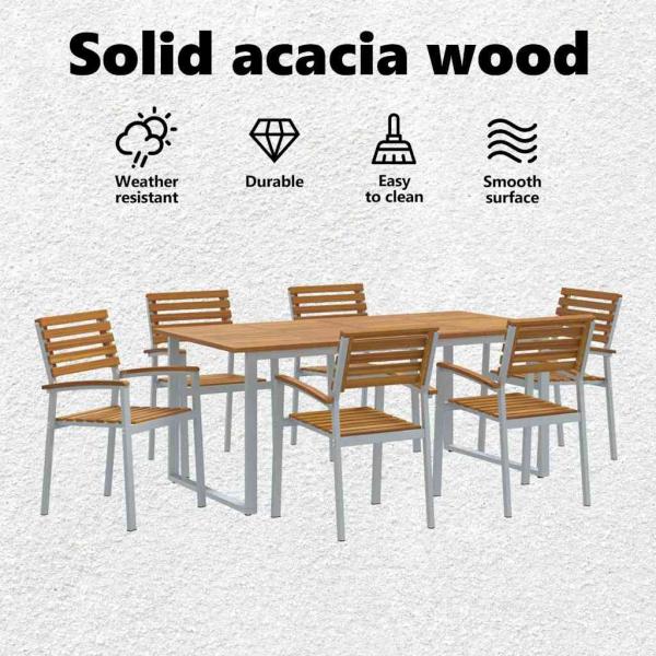 7-teiliges Garten-Diningset aus massivem Akazienholz und Metall