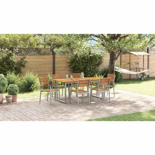 7-teiliges Garten-Diningset aus massivem Akazienholz und Metall