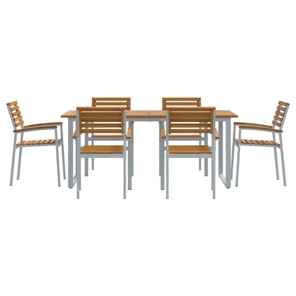 7-teiliges Garten-Diningset aus massivem Akazienholz und Metall