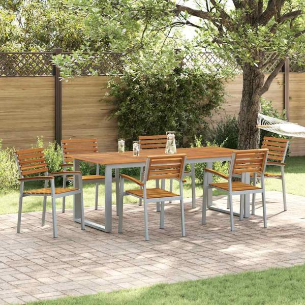 ARDEBO.de - 7-teiliges Garten-Essset aus solidem Akazienholz und Metall