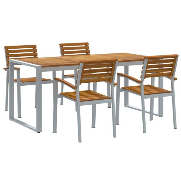 5-teiliges Garten Esstischset aus solidem Teakholz und Metall