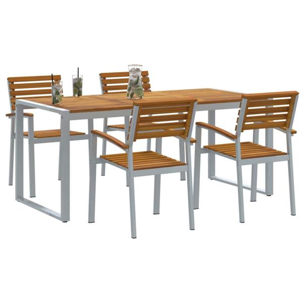 5-teiliges Garten Esstischset aus solidem Teakholz und Metall